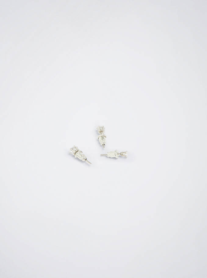 Set Of Short Earrings With Crystals, Silver, hi-res