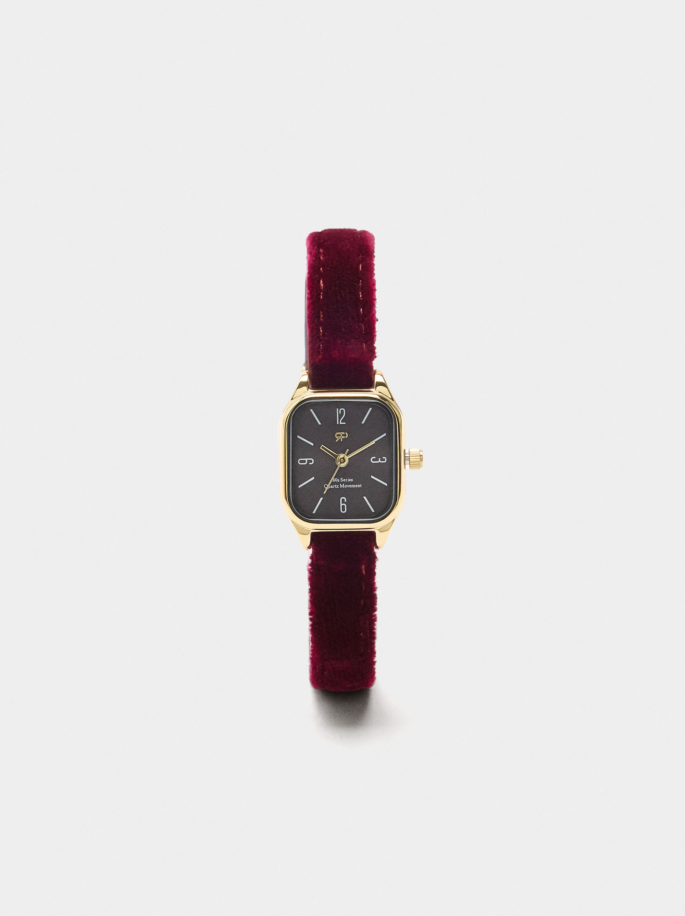 Square watch with velvet effect bracelet image number 0.0