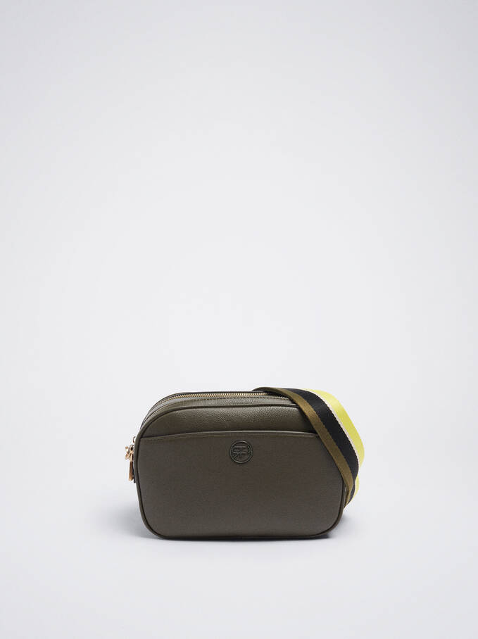 Crossbody Bag With Multicoloured Strap, Khaki, hi-res