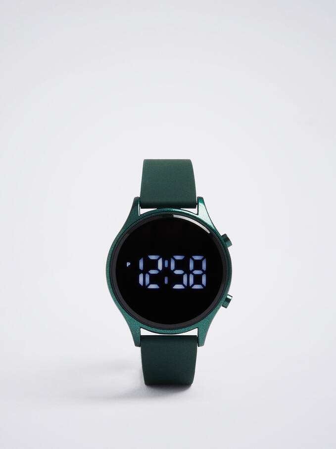 Digitaluhr Mit Armband Aus Silikon, Grün, hi-res