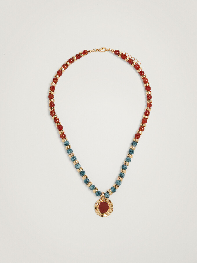 Short Necklace With Medal And Enamel, Multicolor, hi-res