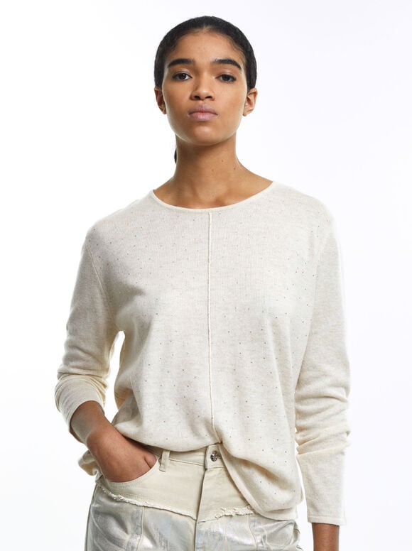 Knit Sweater With Wool, Ecru, hi-res