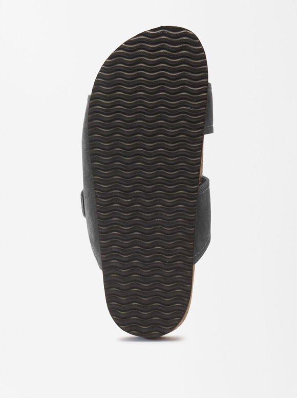 Flat Leather Sandals, Grey, hi-res
