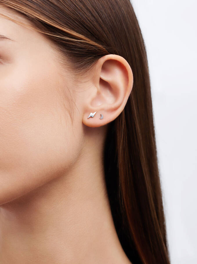Set Of Stainless Steel Earrings, Silver, hi-res