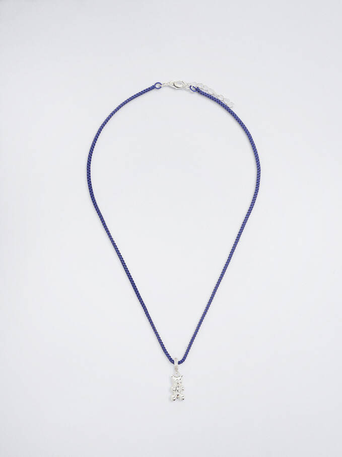 Necklace With Charm And Zirconia, Navy, hi-res