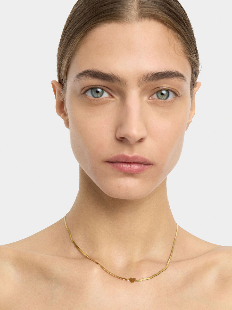 Snake chain necklace with heart - stainless steel