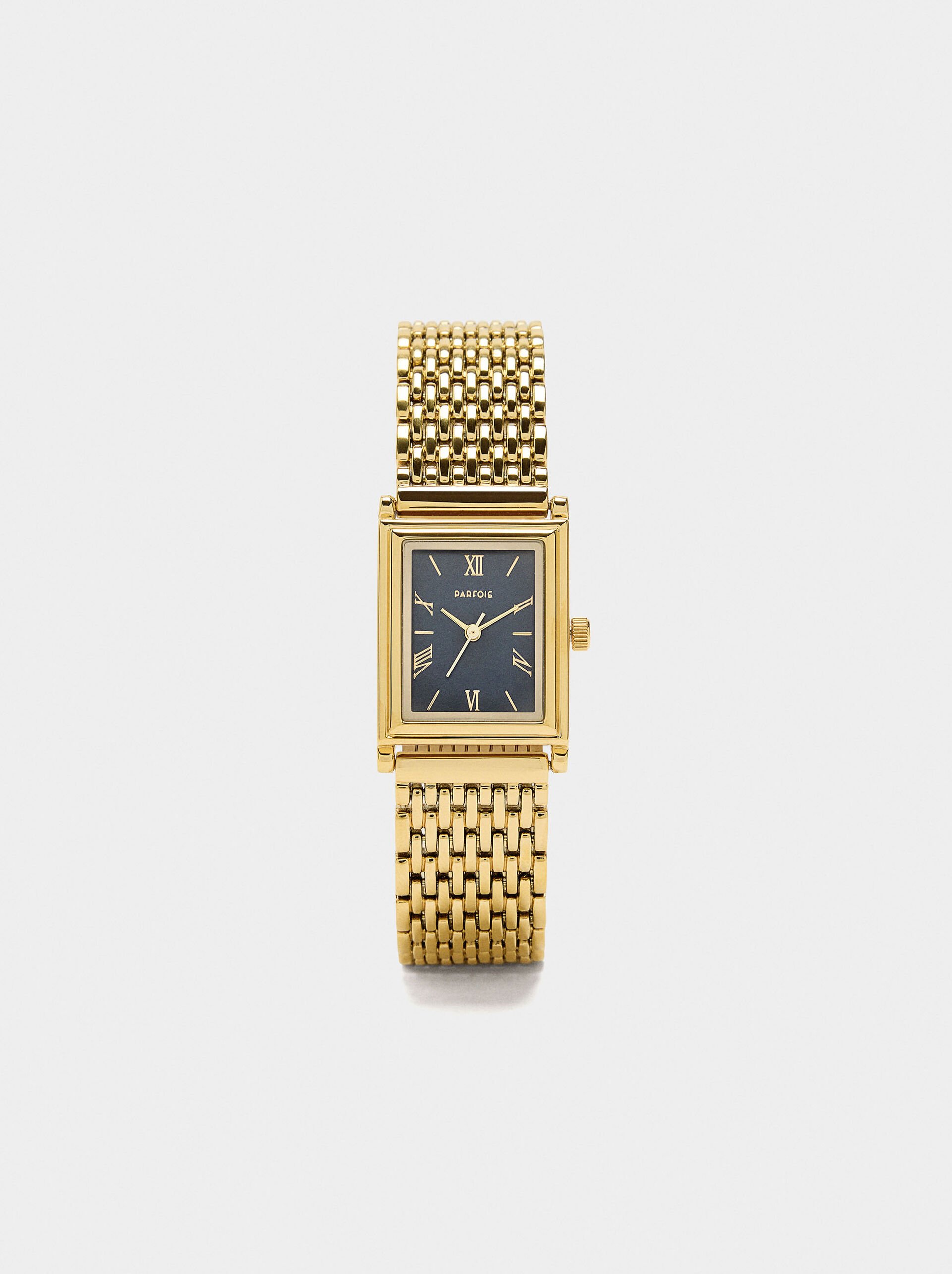 Rectangular watch with metal strap image number 0.0