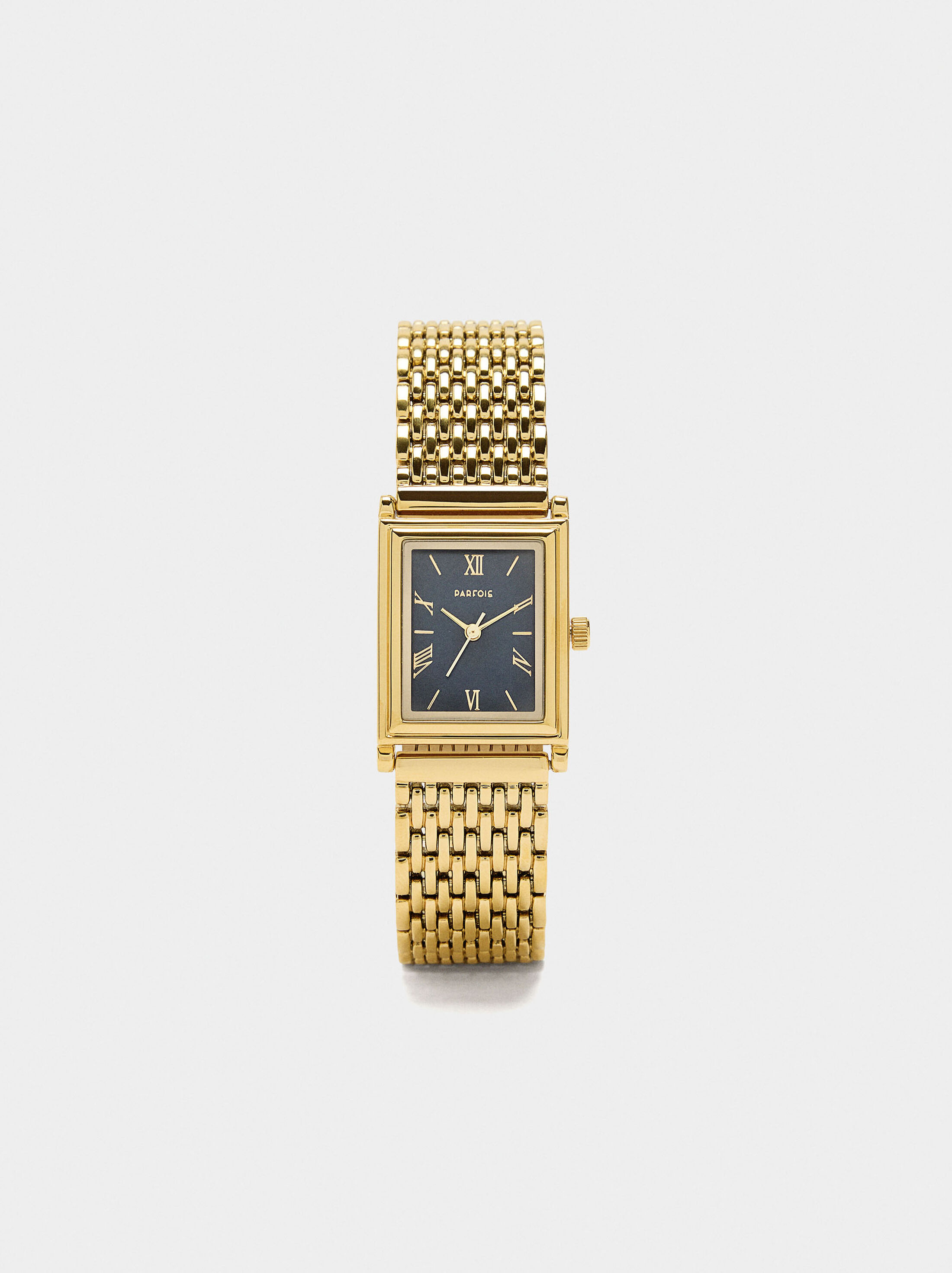 Rectangular watch with metal strap image number 0.0