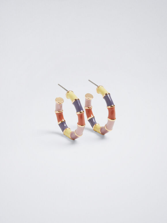 Enamel Hoop Earrings, Multicolor, hi-res