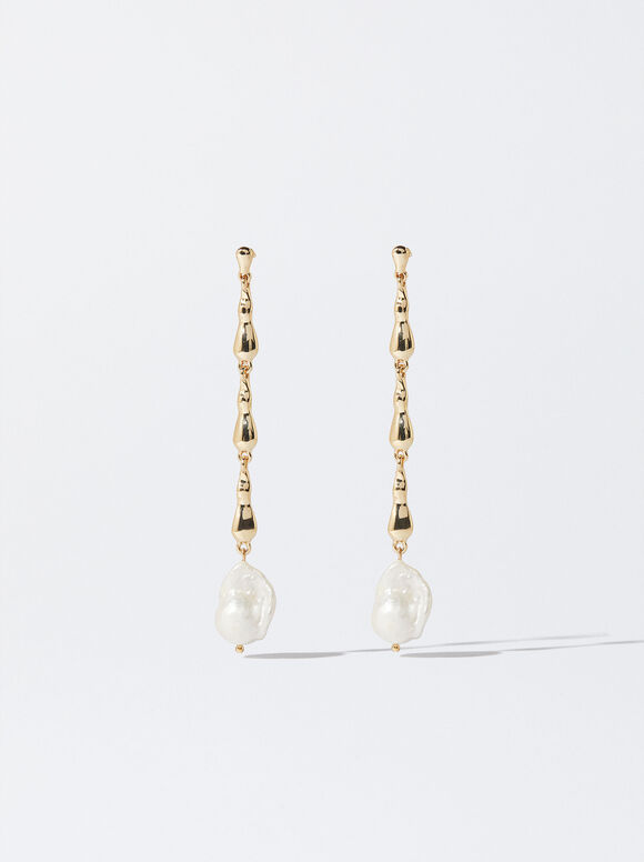 Online Exclusive - Earrings With Freshwater Pearl, Golden, hi-res