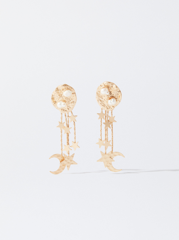 Goldene Ohrringe Mit Süßwasserperlen Und Charms, Weib, hi-res