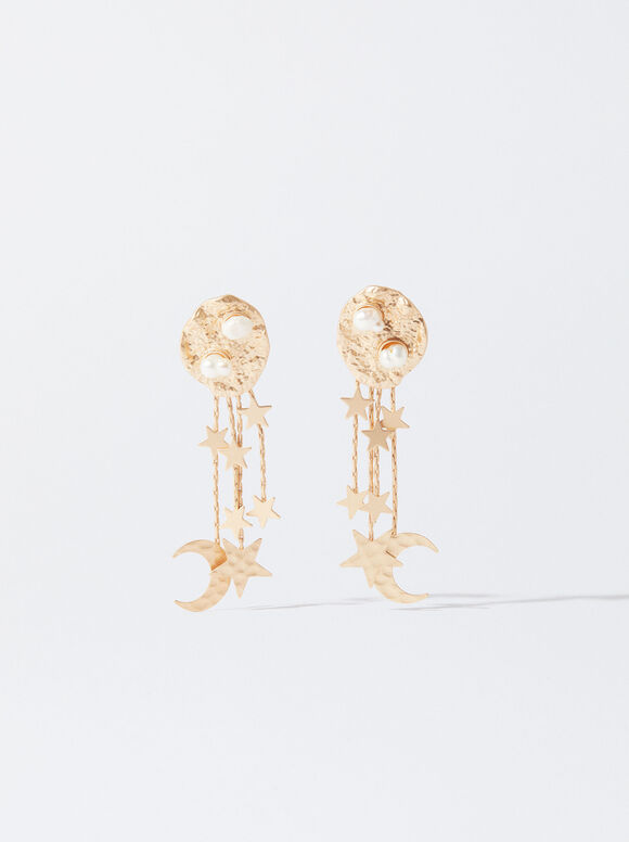 Goldene Ohrringe Mit Süßwasserperlen Und Charms, Weib, hi-res