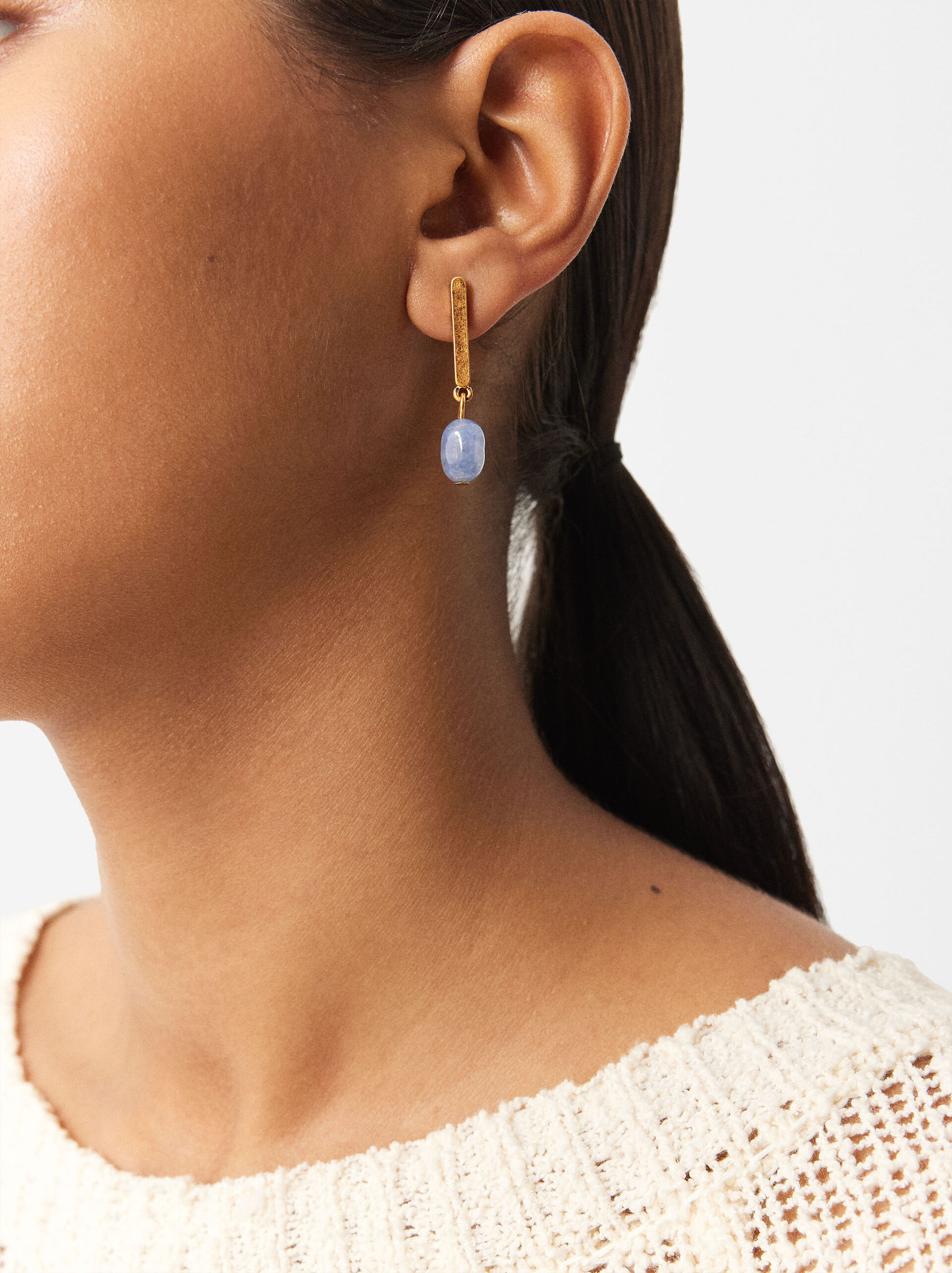 Gold-Toned Earrings With Stone image number 1.0