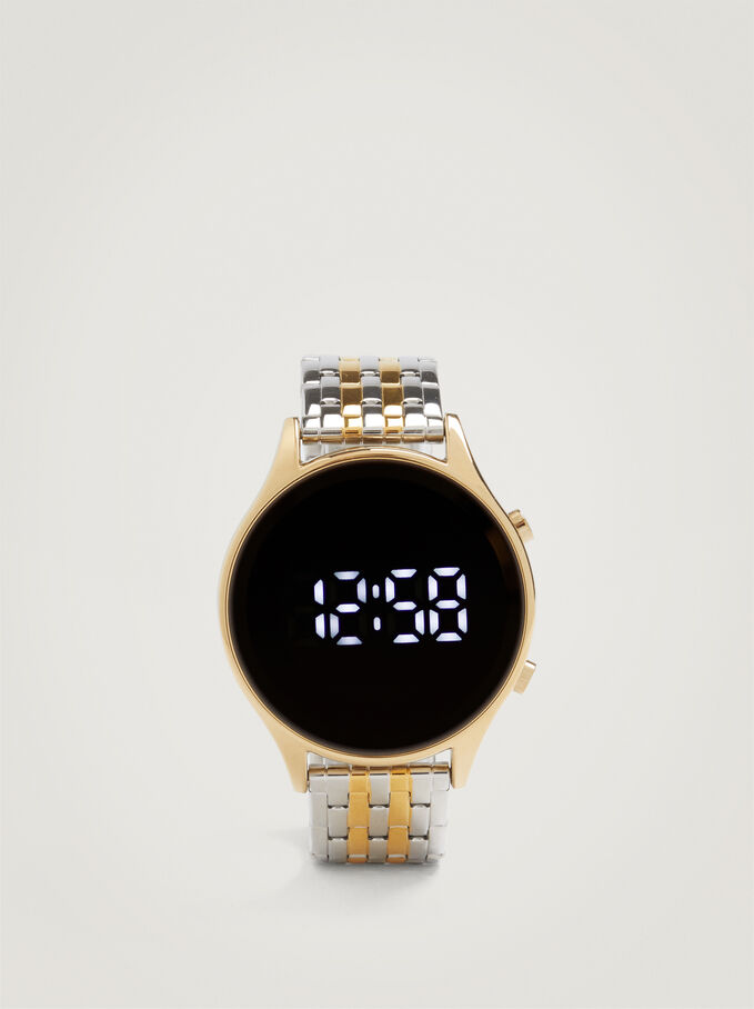 Relógio Digital Com Bracelete De Aço, Multicor, hi-res
