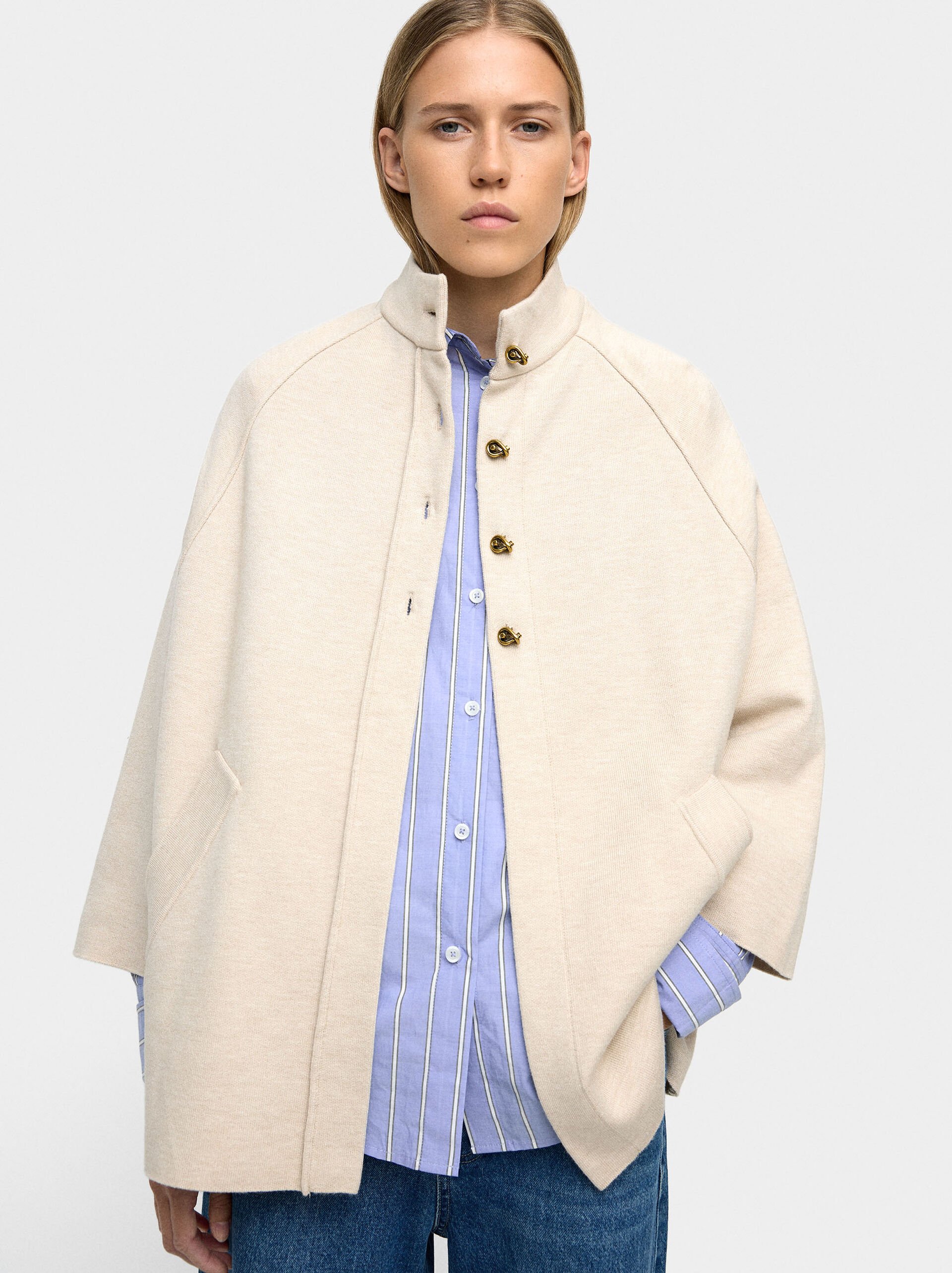 Knit poncho with high neck image number 3.0