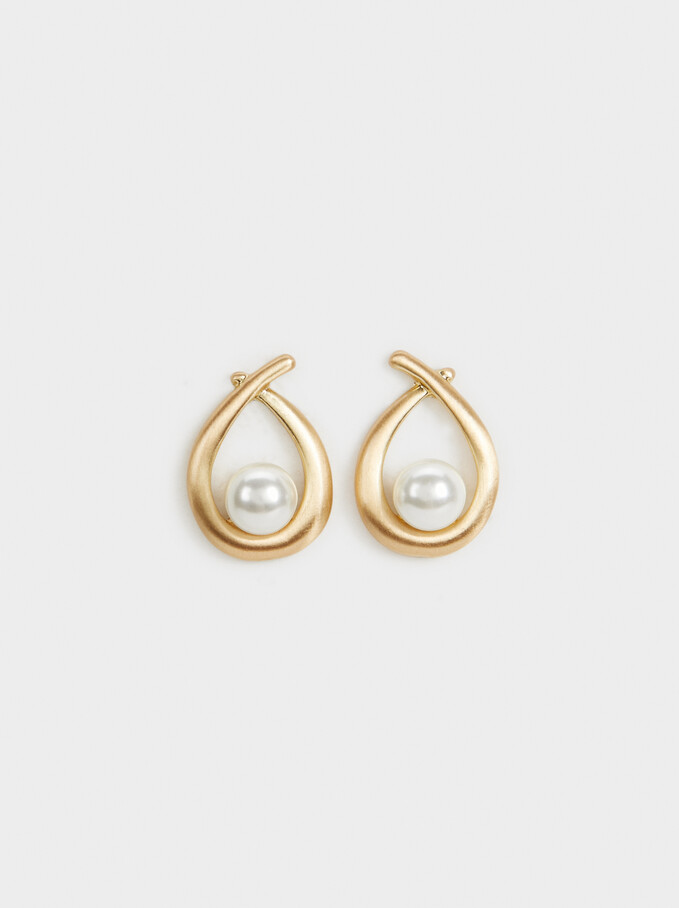 Earrings With Faux Pearls, Golden, hi-res