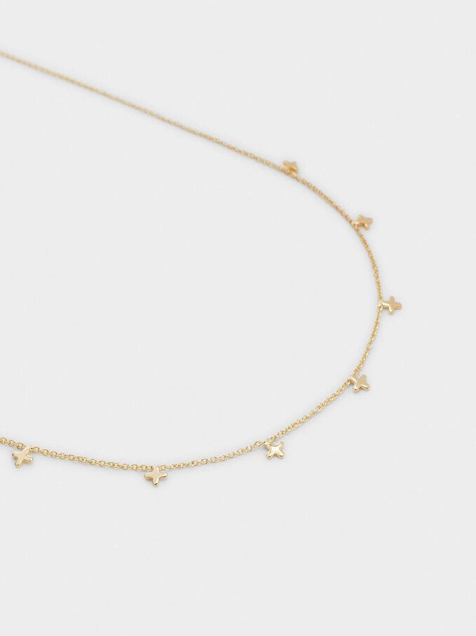 Short Necklace With Cross, Golden, hi-res