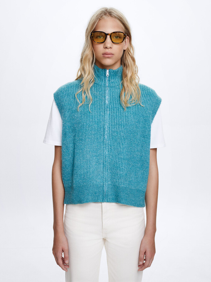 Knitted Vest, Blue, hi-res