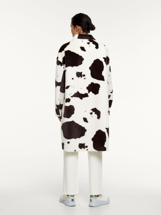 Animal Print Fur Coat, White, hi-res