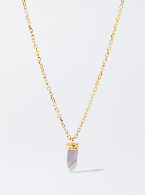 925 Silver Necklace With Stone - Amethyst