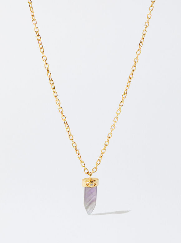 925 Silver Necklace With Stone - Amethyst, Purple, hi-res