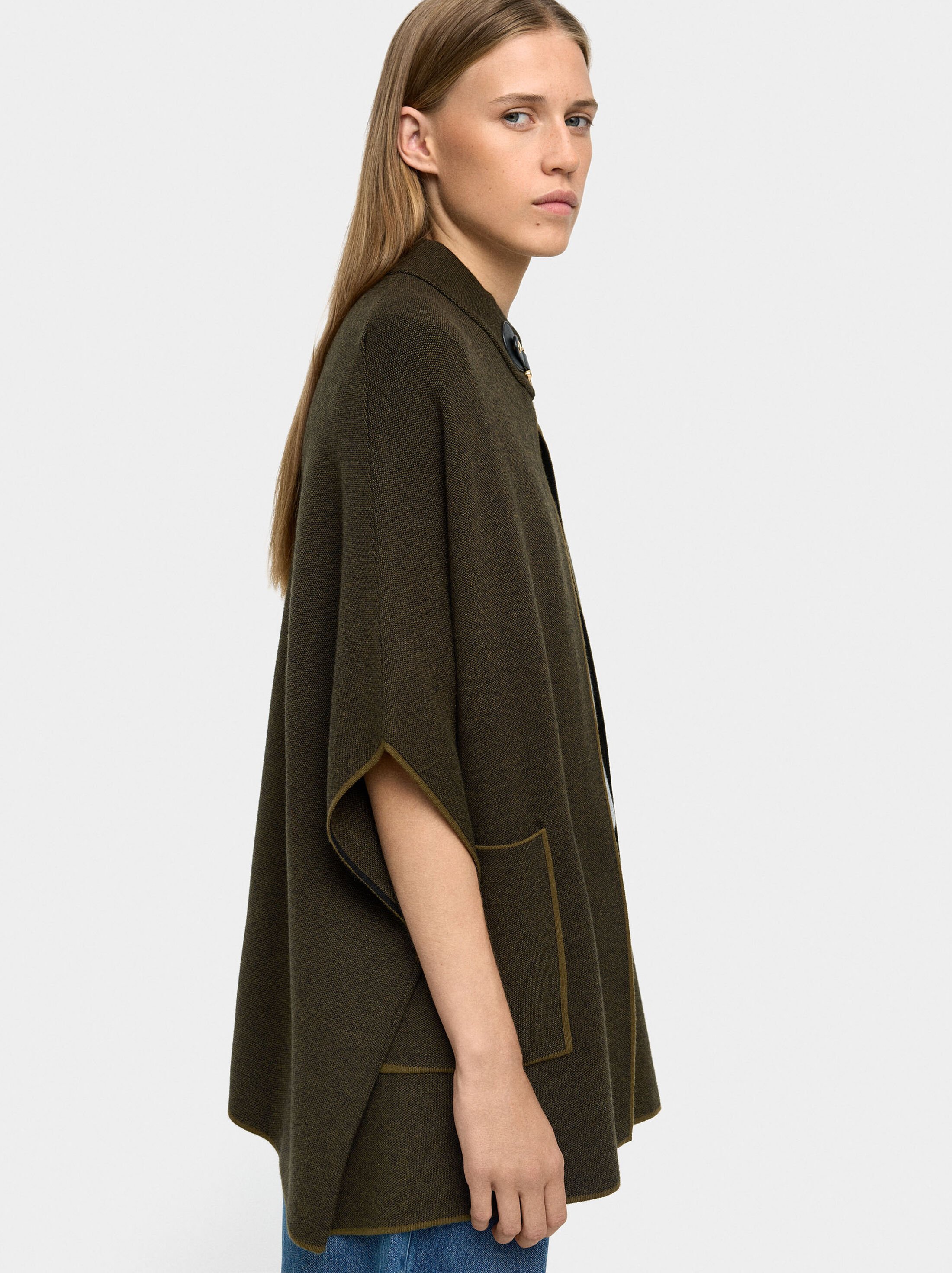 Knitted poncho with stitching detail image number 3.0