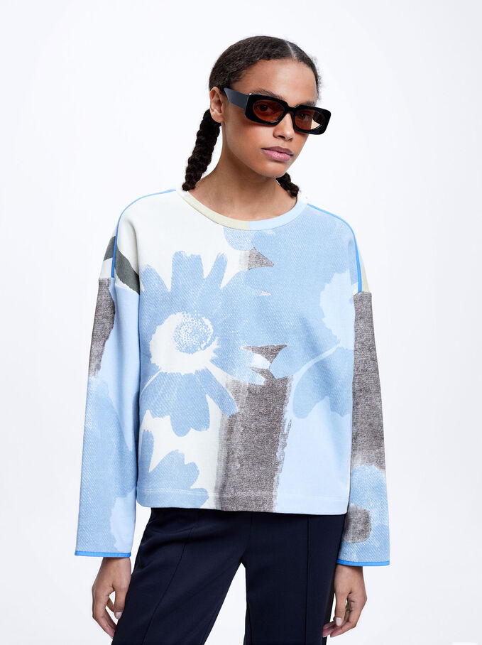Cotton Printed Sweater, Multicolor, hi-res