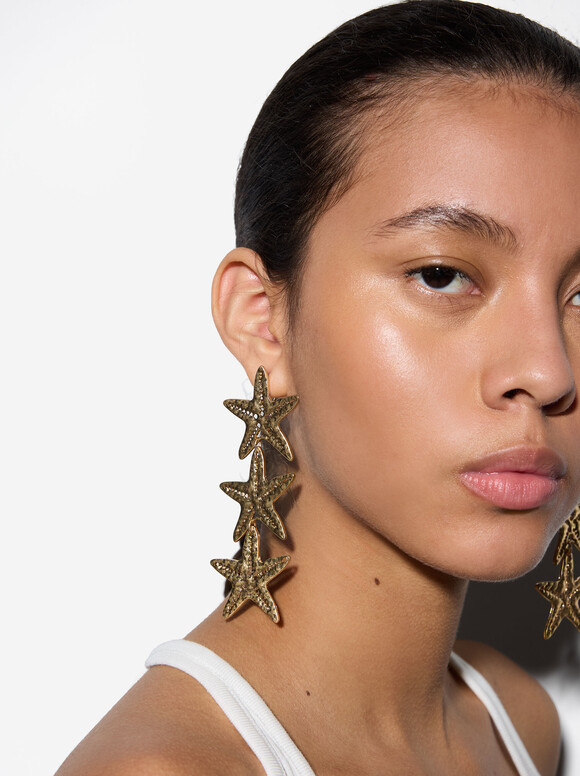 Gold Star Earrings, Golden, hi-res