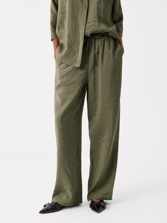 Adjustable Loose-Fitting Trousers Pants With Drawstring, , hi-res