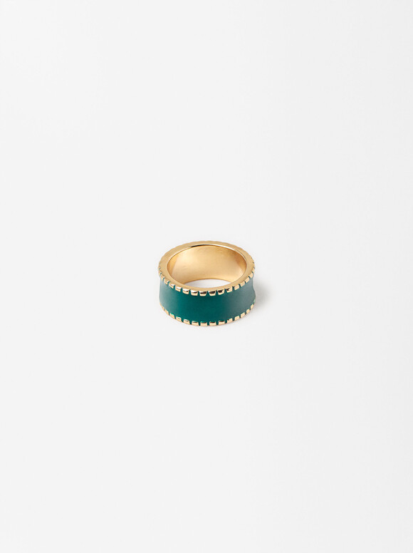Enamel Gold-Toned Ring, Green, hi-res