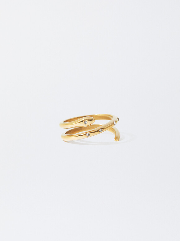 Golden Stainless Steel Ring With Snake, Golden, hi-res