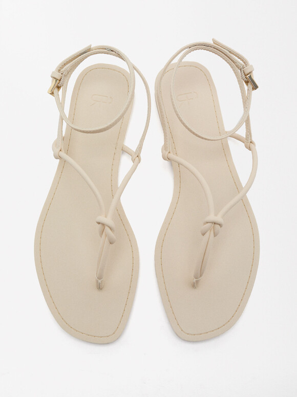 Flat Strappy Sandals, Ecru, hi-res