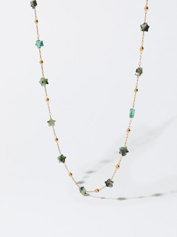 Stainless Steel Necklace With Stones, Green, hi-res