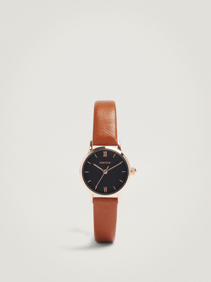Watch With Leather-Effect Wristband, Brown, hi-res