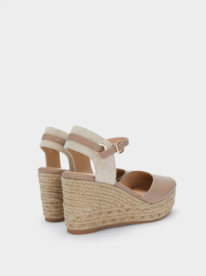 Wedge Sandals With Ankle Strap, Beige, hi-res
