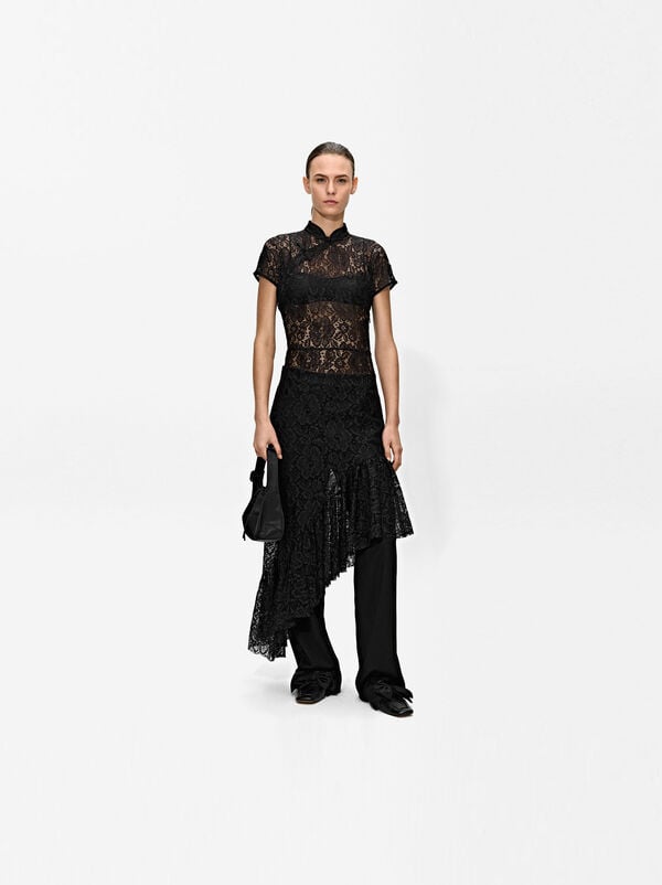 Asymmetrical long dress with lace