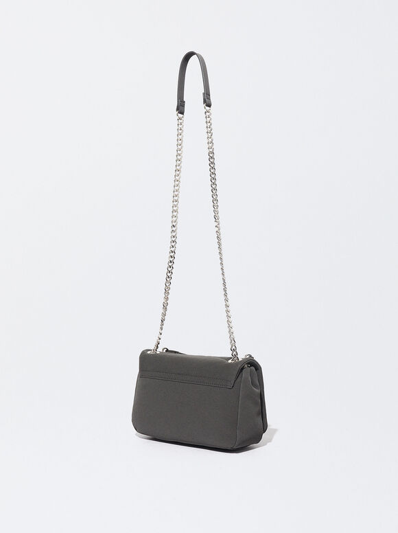 Quilted Shoulder Bag With Chain, Black, hi-res