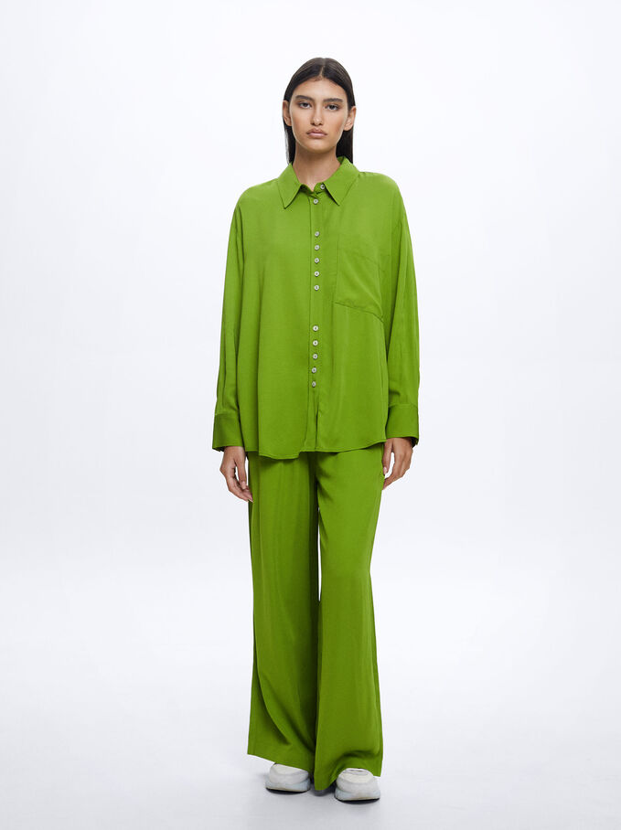 Loose-Fitting Wide-Leg Trousers, Green, hi-res