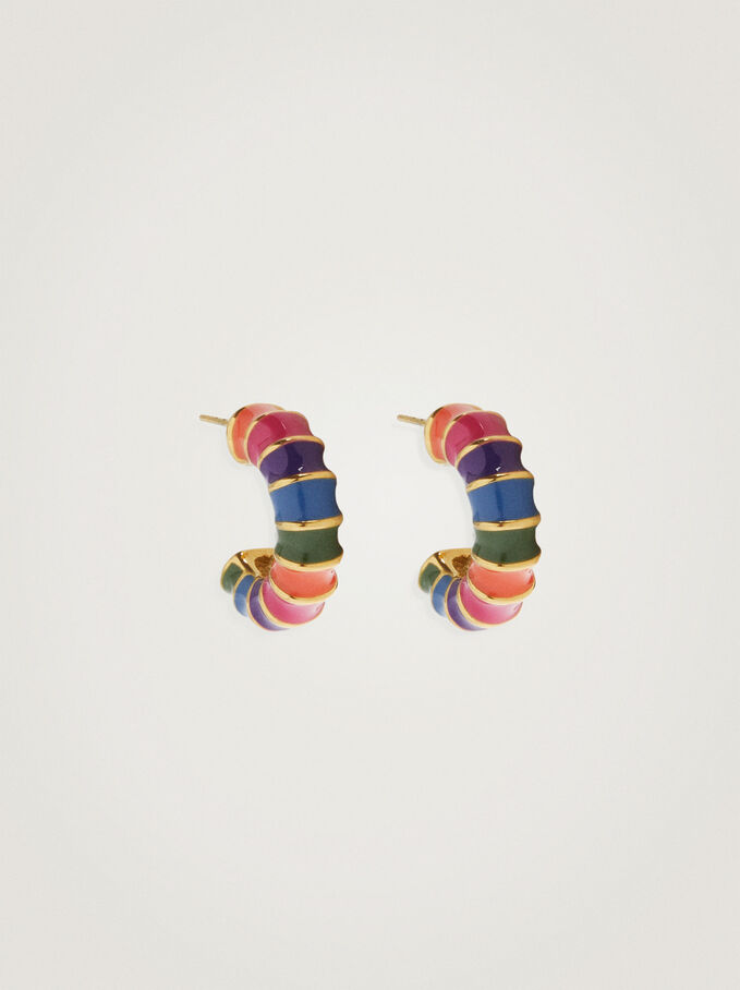 Stainless Steel Enamel Hoop Earrings, Multicolor, hi-res