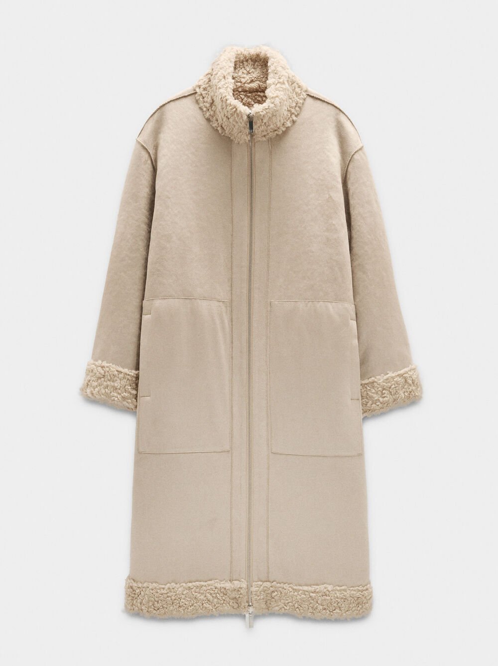 Long reversible leather-effect coat