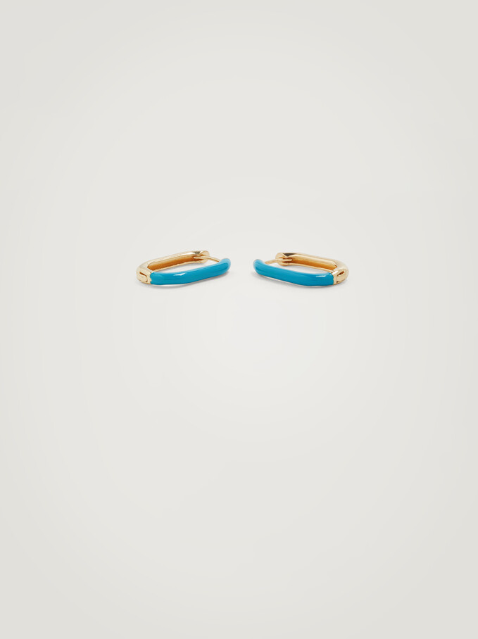 Hoop Earrings With Enamel, Blue, hi-res