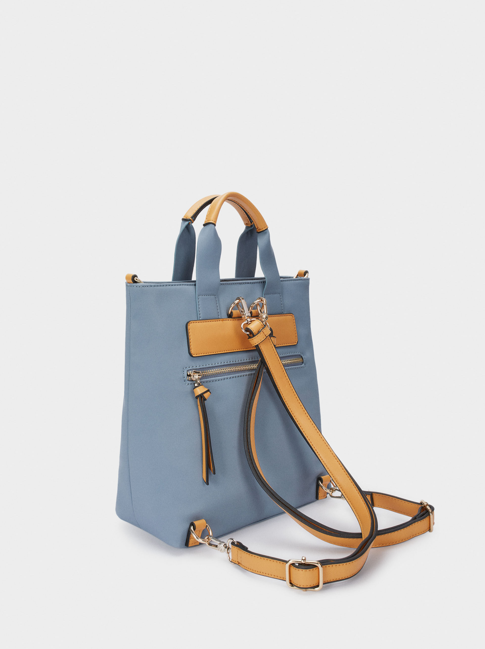 Nylon Textured Backpack With Handles Blue Woman Backpacks