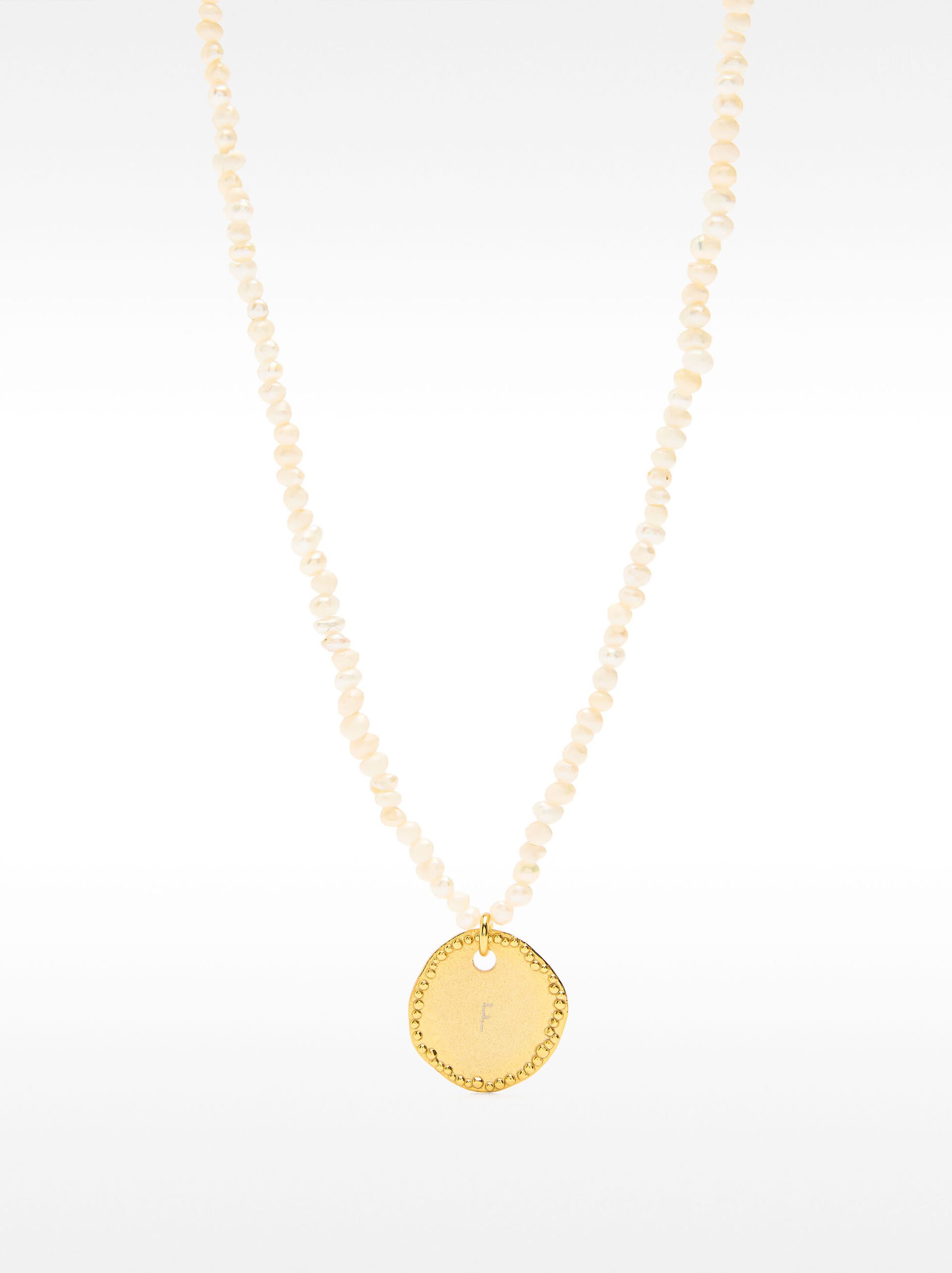 Freshwater pearl necklace with medal - 925 sterling silver image number 0.0