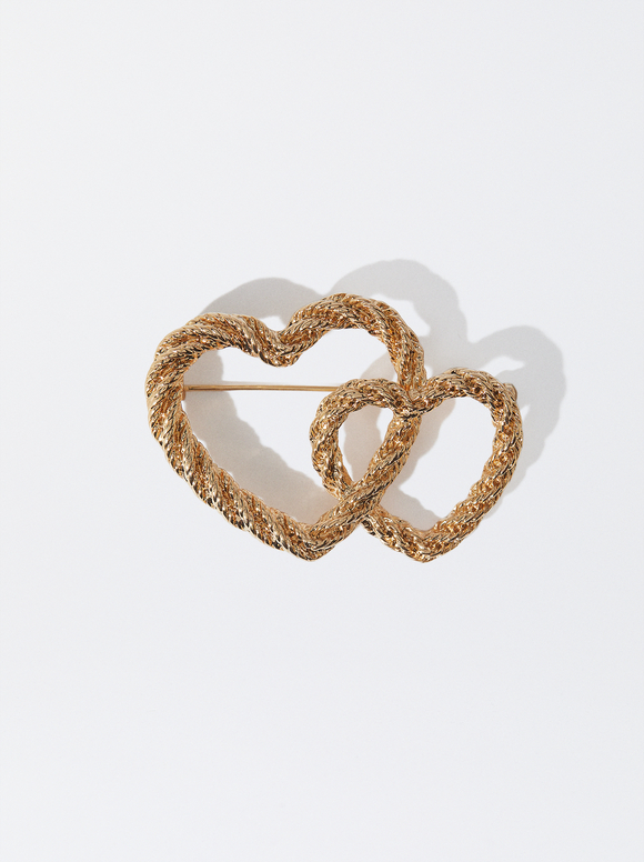 Brooch With Hearts, Golden, hi-res