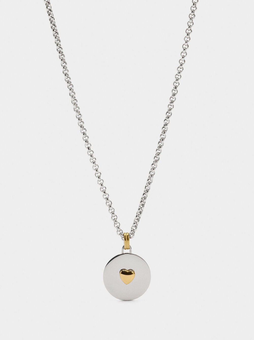 Necklace with bicolor heart medal - stainless steel