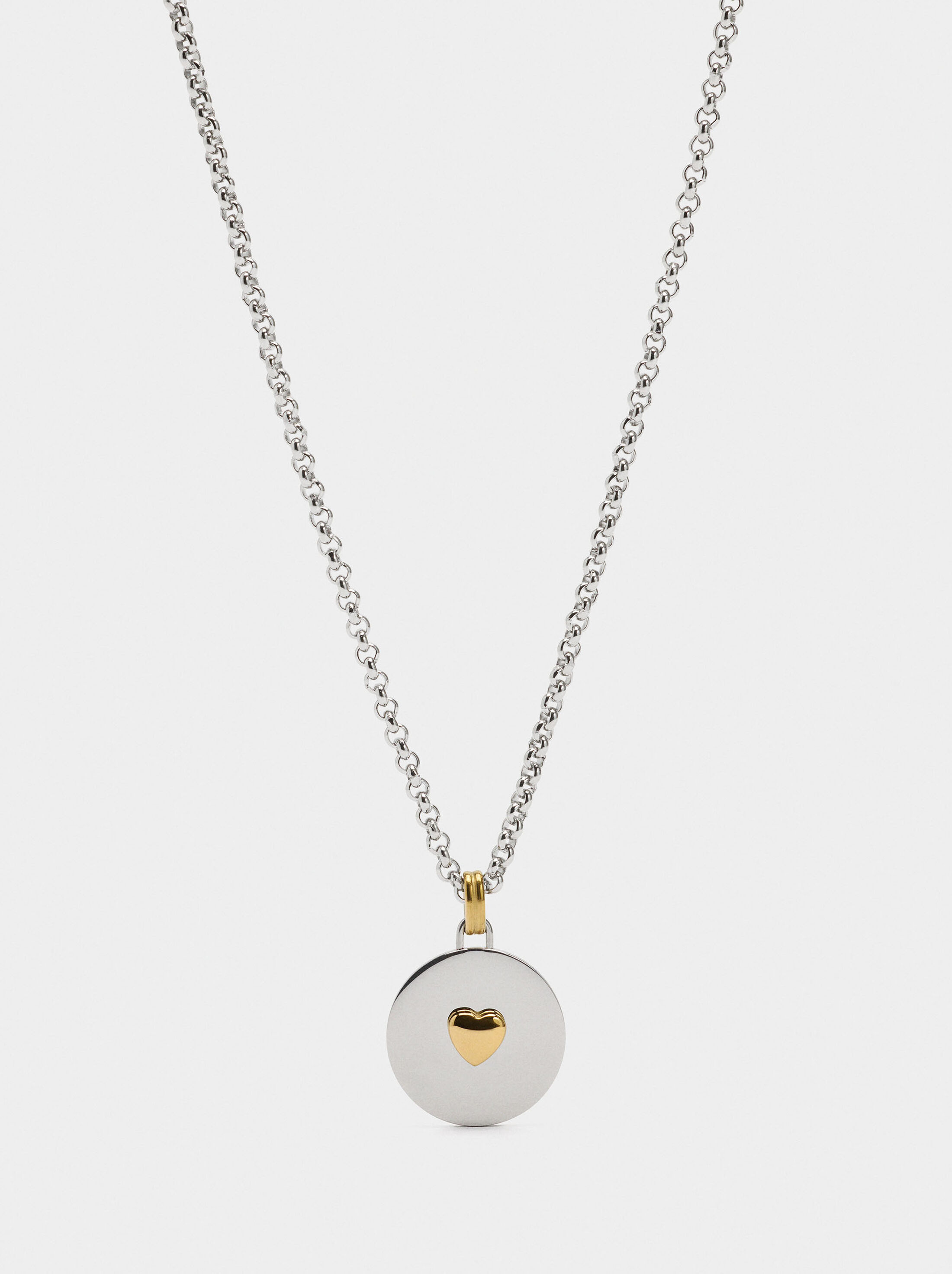 Necklace with bicolor heart medal - stainless steel image number 0.0