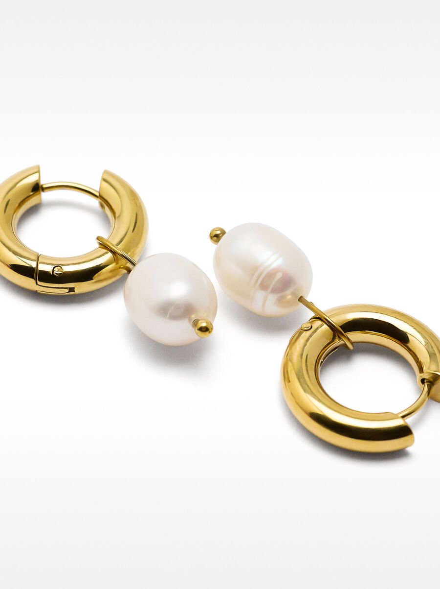 Freshwater Pearl Hoop Earrings - Stainless Steel
