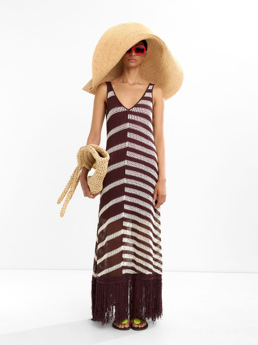 Striped knit dress with fringes
