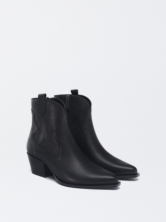 Online Exclusive - Leather Cowboy Boots, Black, hi-res