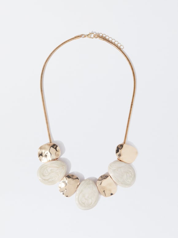 Enameled Golden Necklace, Beige, hi-res